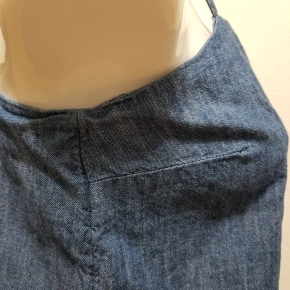 Old Navy top Small sleeveless button front chambray tank side split 100% cotton - Picture 6 of 11
